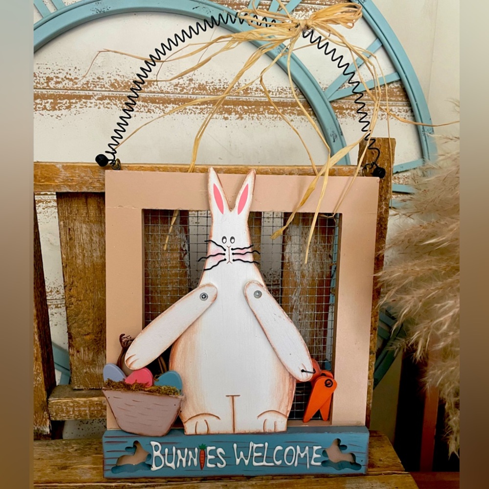 EASTER BUNNIES WELCOME WALL HANGING BUNNY RABBIT SIGN NEW!